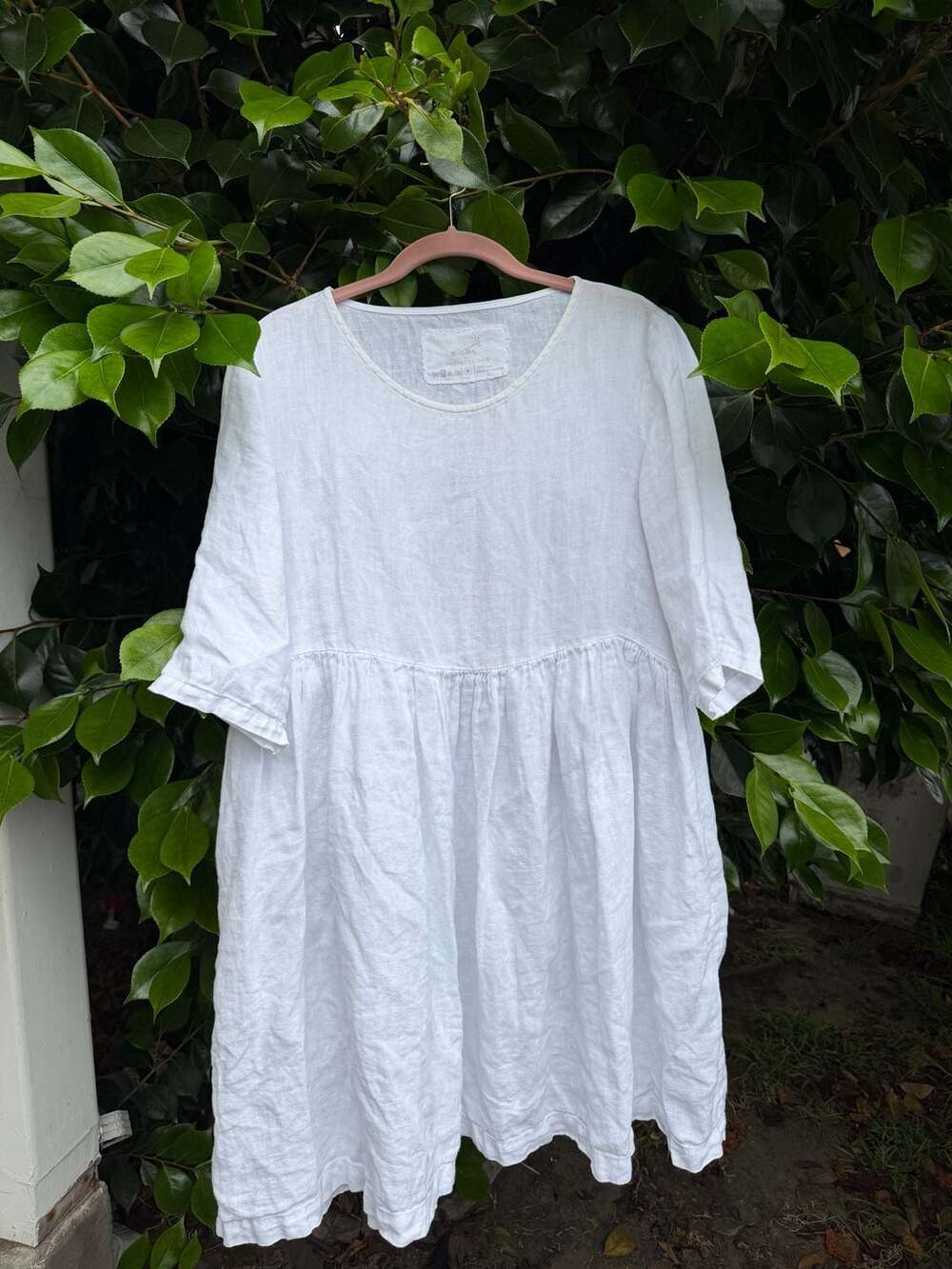 Not Perfect Linen White Linen Smock Mini Dress